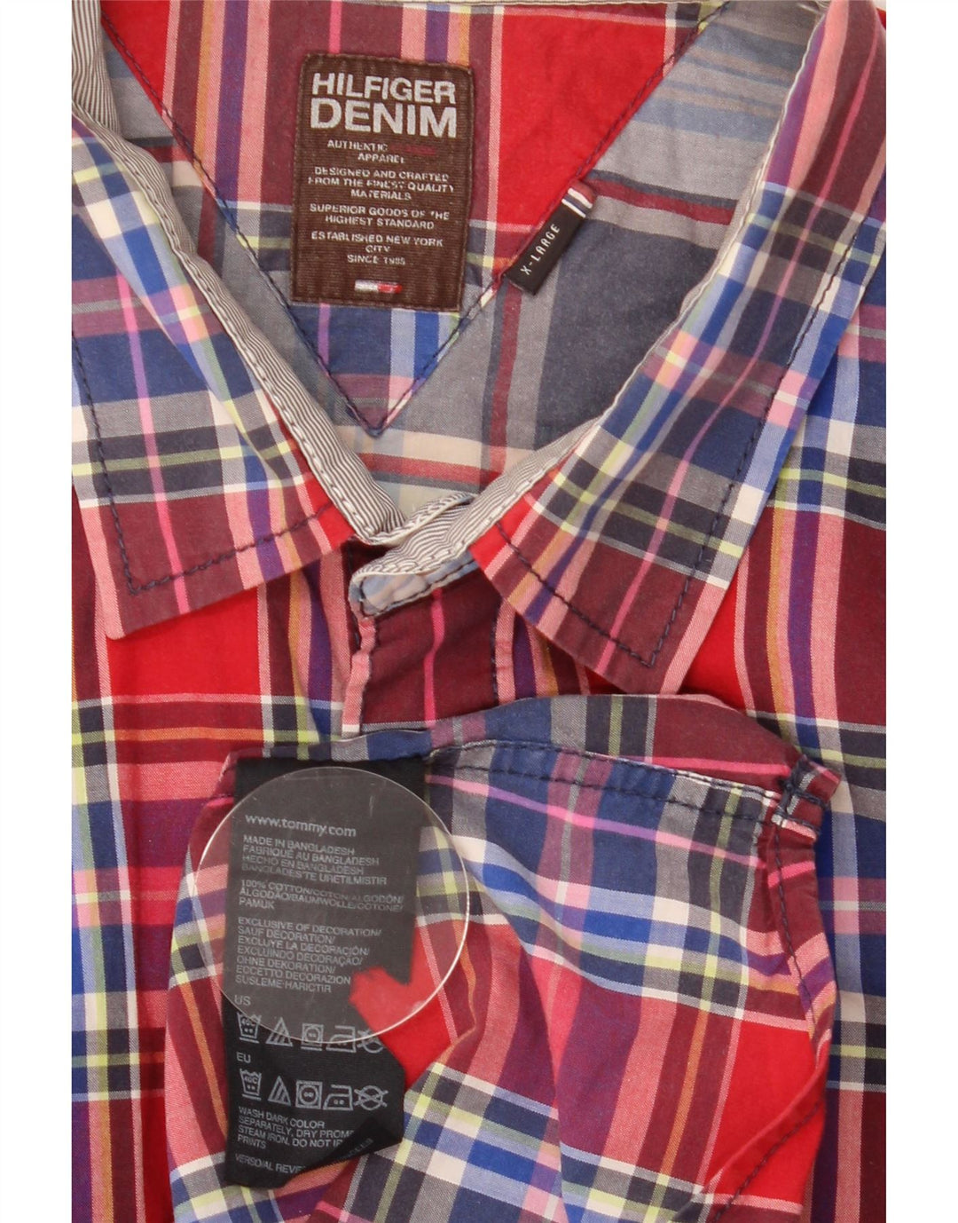 Camisa masculina Tommy Hilfiger XL de algodão xadrez vermelho