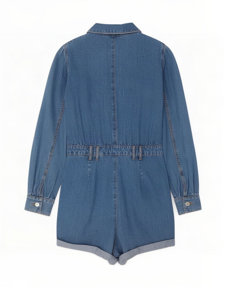 Macacão jeans feminino Zara manga comprida Reino Unido 12 azul médio