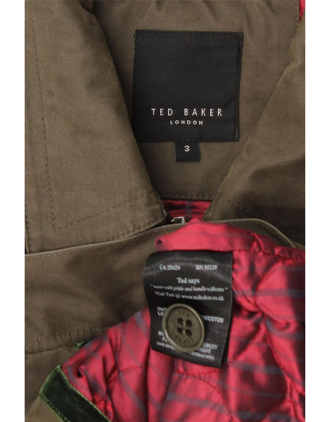 Jaqueta bomber masculina Ted Baker tamanho 3 algodão cáqui médio