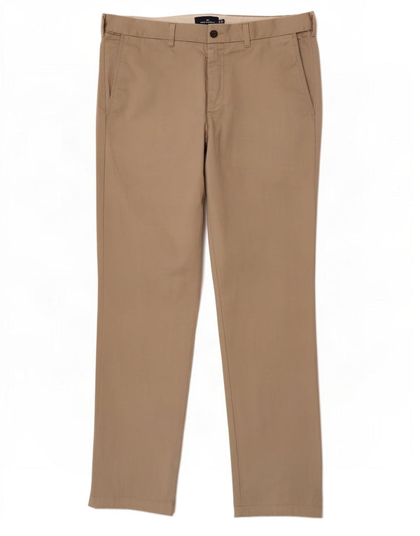 Calça chino reta masculina Marks & Spencer W36 L33 algodão bege