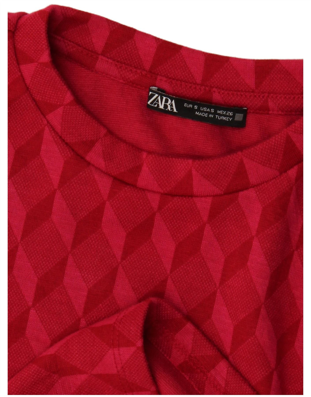 ZARA Top curto feminino manga comprida Reino Unido 8 pequeno rosa geométrico