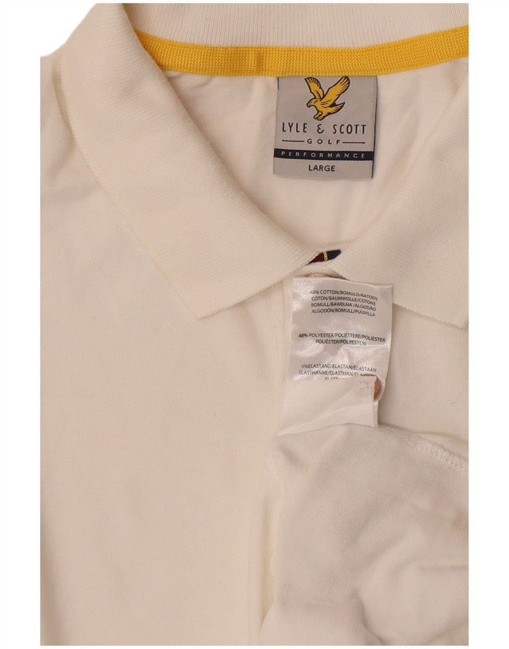 Lyle & Scott Camisa polo masculina gráfica grande de algodão branco