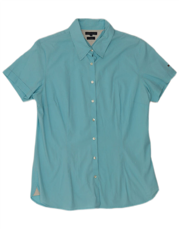 Camisa de manga curta feminina TOMMY HILFIGER Reino Unido 14 algodão azul médio