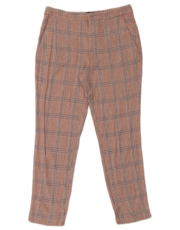 Zara Calça Feminina Slim Cropped EU 34 2XS W24 L24 Rosa Check Viscose