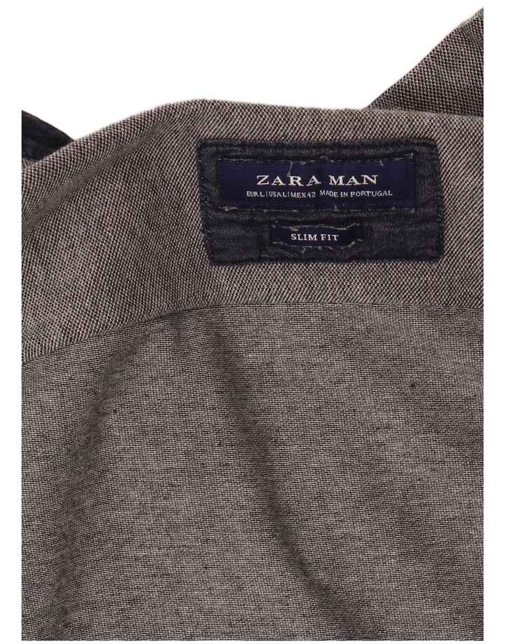 Zara Camisa masculina de manga curta slim fit grande cinza