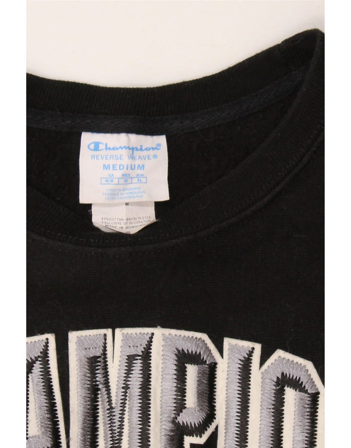 CHAMPION Womens Graphic Sweatshirt Jumper UK 14 Medium Black Cotton Vintage Champion and Second-Hand Champion from Messina Hembry 