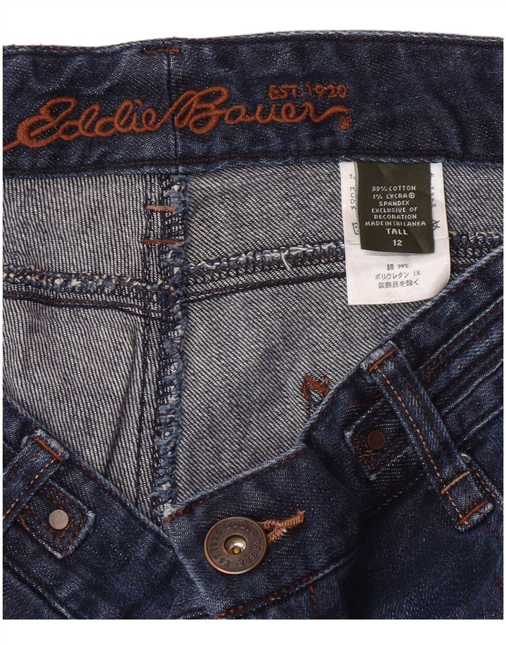 EDDIE BAUER Calça jeans feminina alta capri EUA 12 grande W34 L23 algodão azul marinho