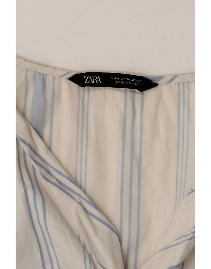 ZARA blusa feminina manga 3/4 top UK 12 listrado azul médio