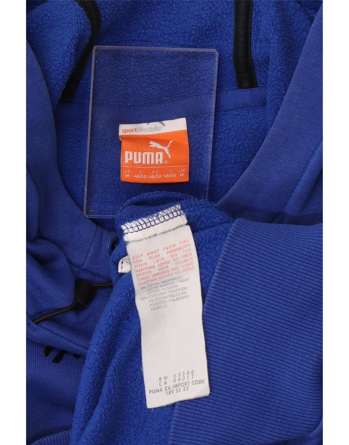 PUMA Mens Graphic Hoodie Jumper Medium Blue Cotton Vintage Puma and Second-Hand Puma from Messina Hembry 