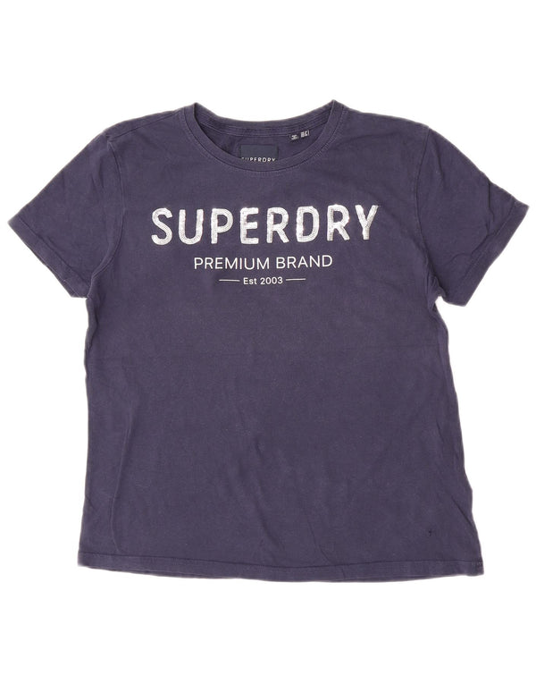 Camiseta feminina Superdry com estampa gráfica UK 12 algodão azul marinho médio