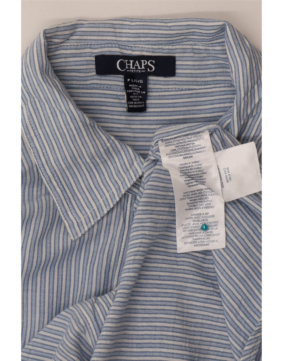 Camisa feminina Chaps Petite UK 16 grande algodão listrado azul