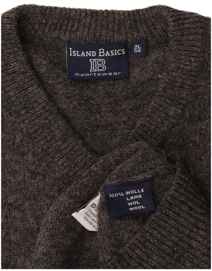 Suéter masculino vintage com decote em V IT 54 XL lã cinza
