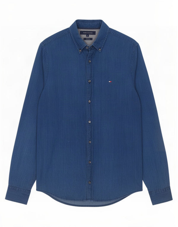 Camisa masculina Tommy Hilfiger Slim Fit pequena algodão azul marinho