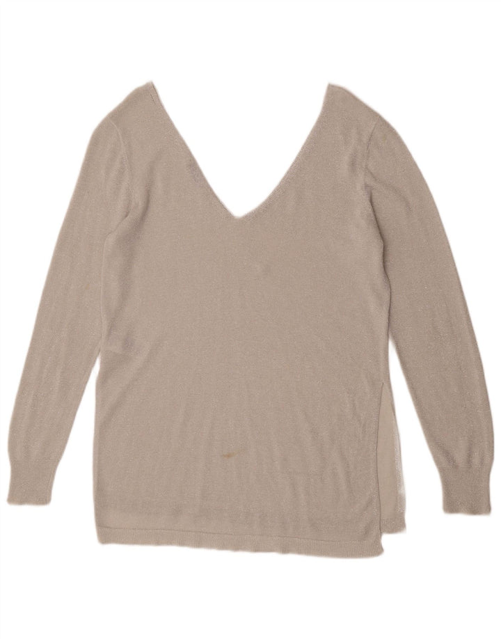 Top feminino Oasis de manga comprida UK 16 grande viscose manchada cinza