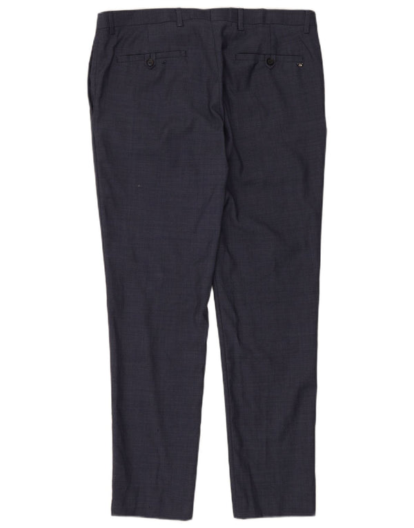 ZARA Calça Chino Masculina Slim EU 44 Grande W36 L30 Lã Azul Marinho