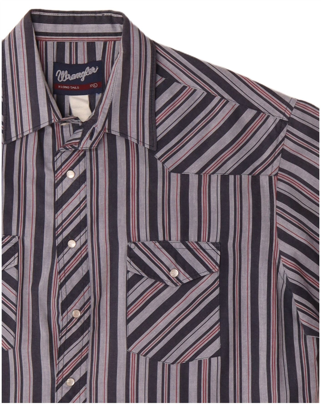 Camisa Wrangler masculina de manga curta tamanho 17 XL listrada azul