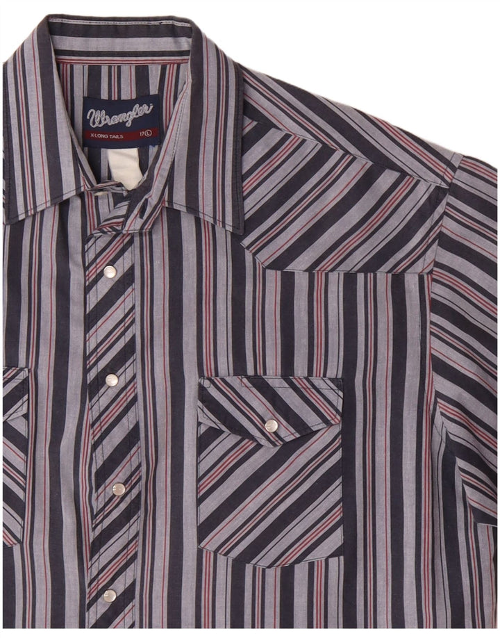 Camisa Wrangler masculina de manga curta tamanho 17 XL listrada azul