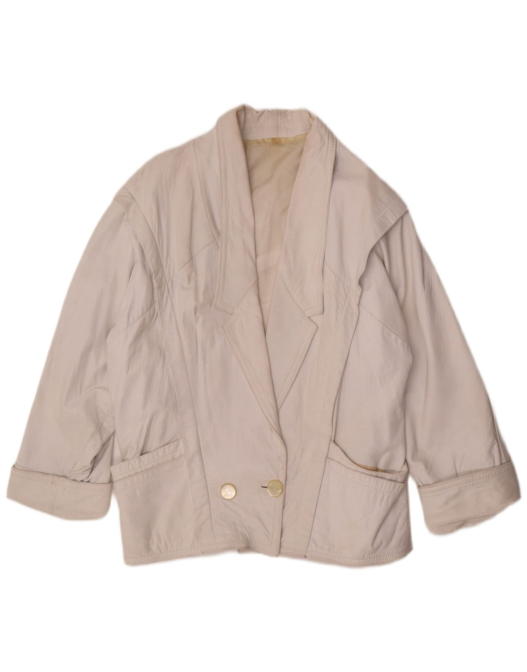 Jaqueta blazer vintage feminina oversized com peito duplo Reino Unido 14 médio branco