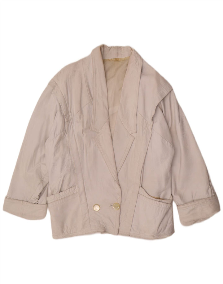 Jaqueta blazer vintage feminina oversized com peito duplo Reino Unido 14 médio branco