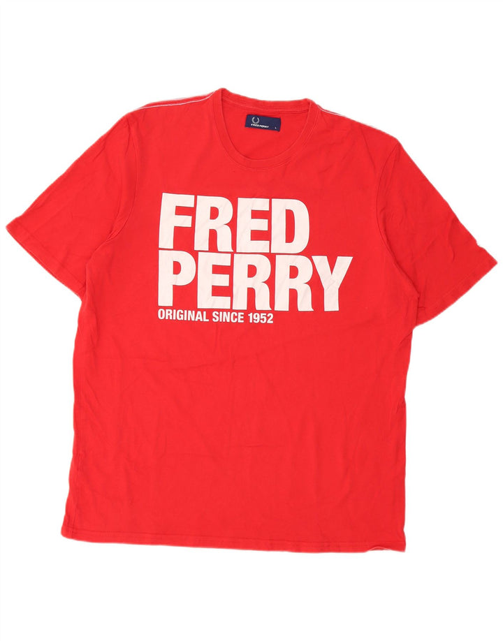 Camiseta gráfica masculina Fred Perry grande algodão vermelho
