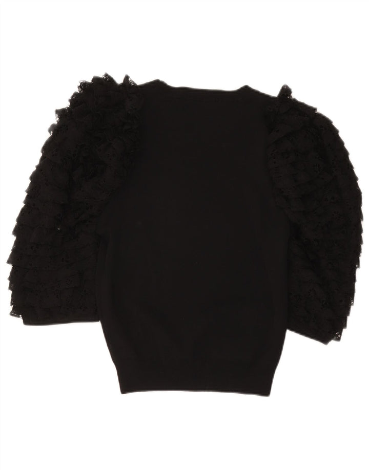 Zara blusa feminina cropped manga 1/2 top UK 12 médio preto viscose