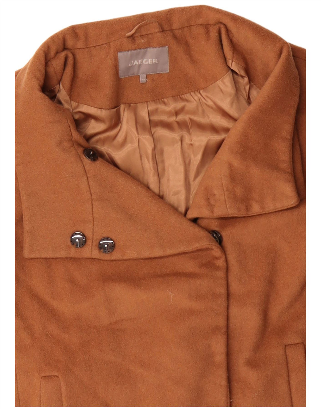 Sobretudo feminino Jaeger de ajuste solto Reino Unido 14 lã marrom médio