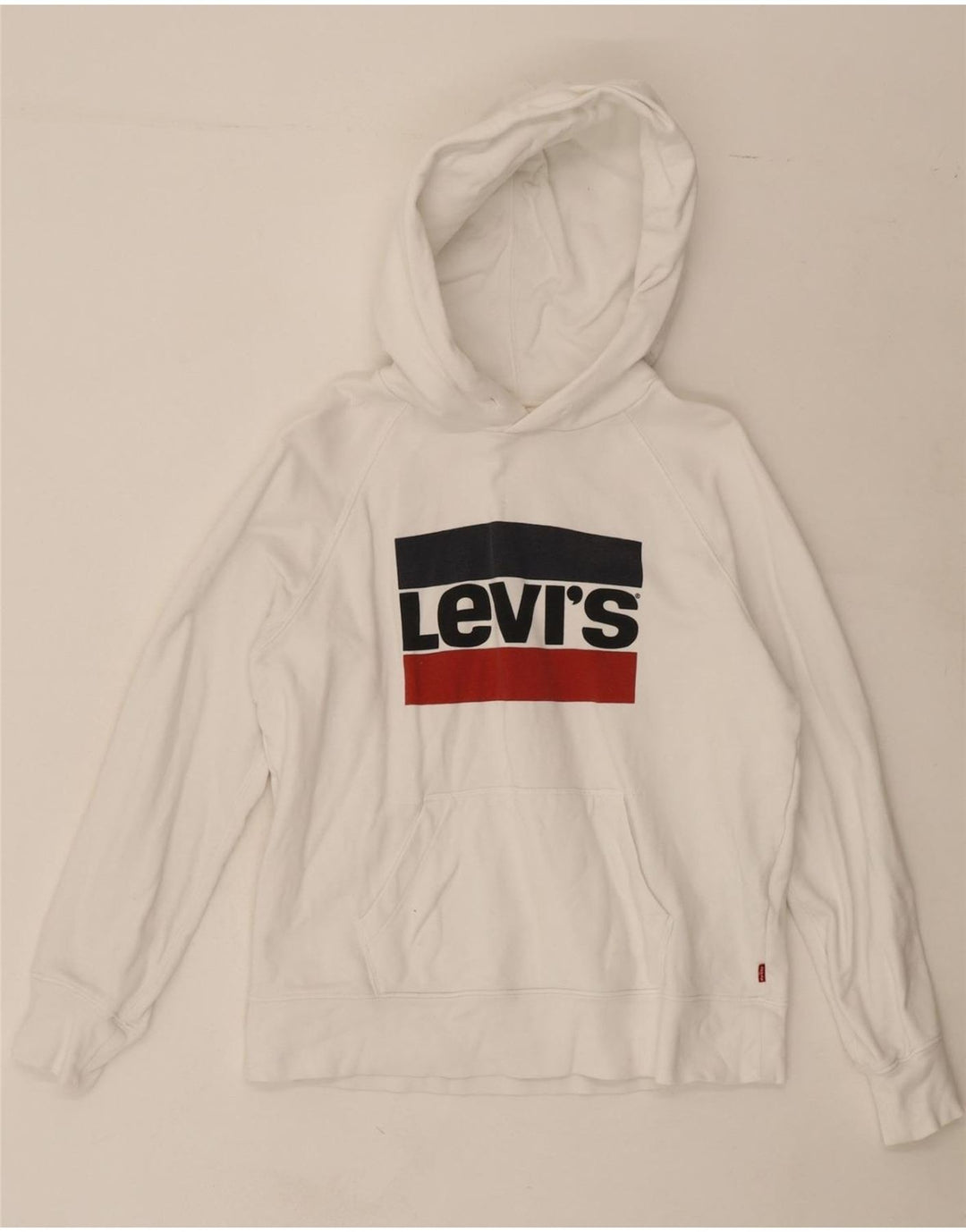 LEVI'S Mens Oversized Graphic Hoodie Jumper UK 6 XS White Cotton Vintage Levi's and Second-Hand Levi's from Messina Hembry 