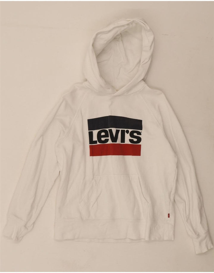 LEVI'S Mens Oversized Graphic Hoodie Jumper UK 6 XS White Cotton Vintage Levi's and Second-Hand Levi's from Messina Hembry 