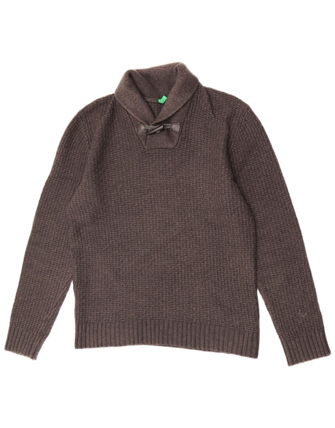 Suéter masculino Benetton com gola xale e lã cinza grande
