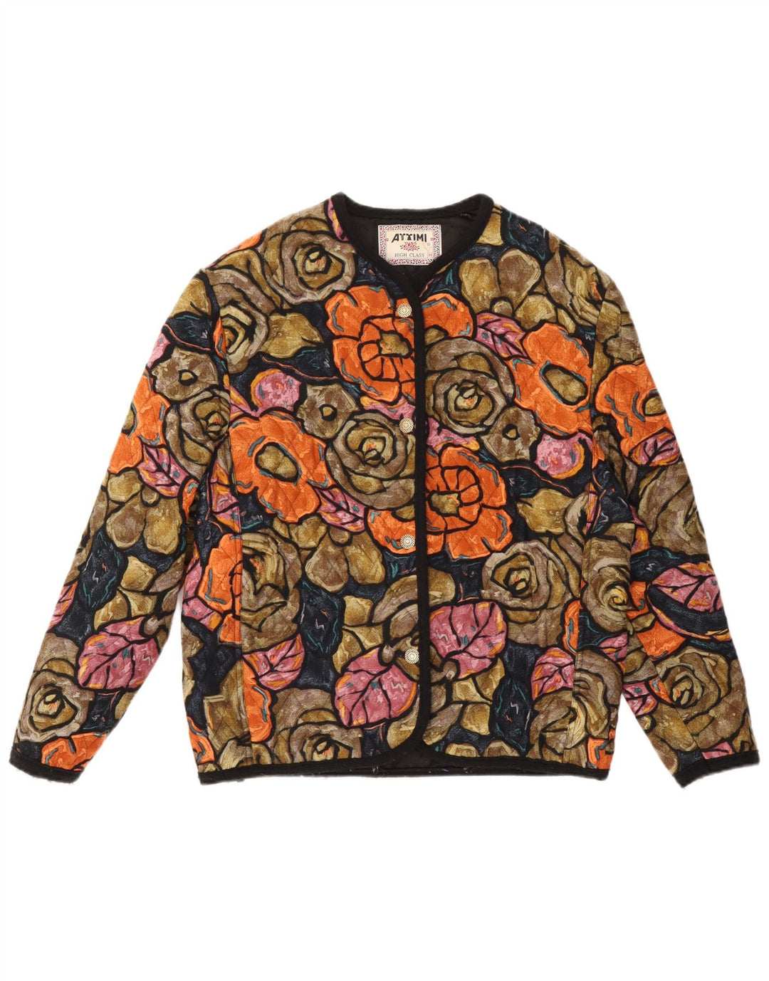 Jaqueta acolchoada feminina vintage Reino Unido 14 viscose floral multicolorida média