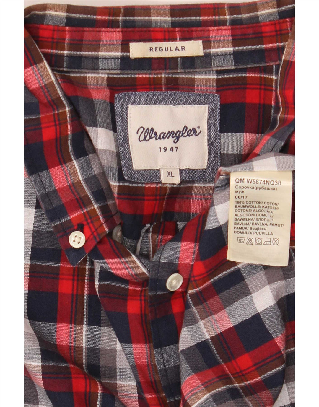 Camisa masculina de flanela Wrangler XL algodão xadrez vermelho