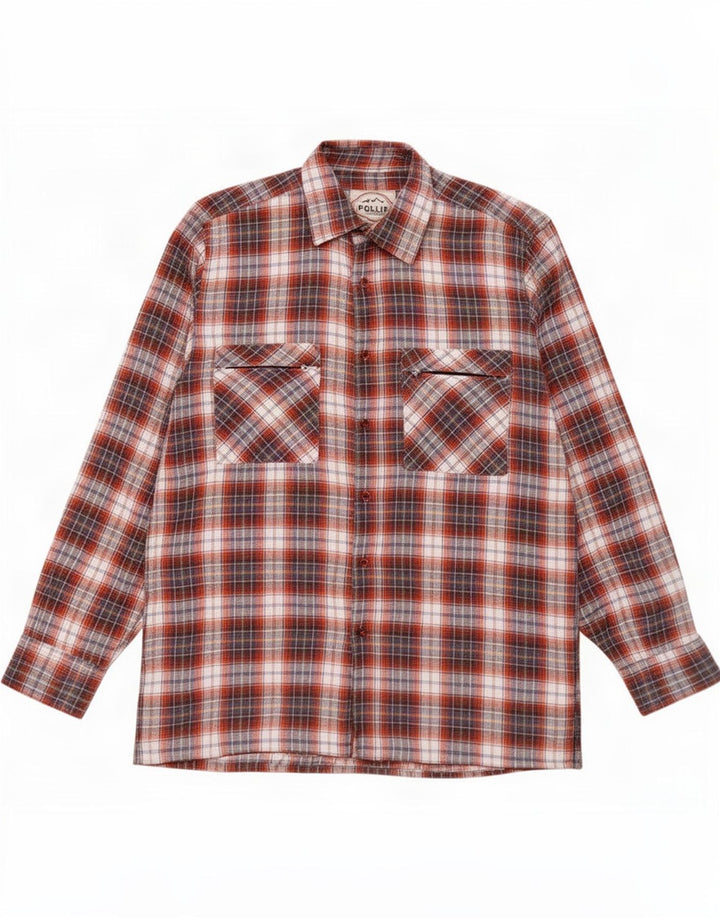 Camisa masculina de flanela Follie de algodão xadrez vermelho médio