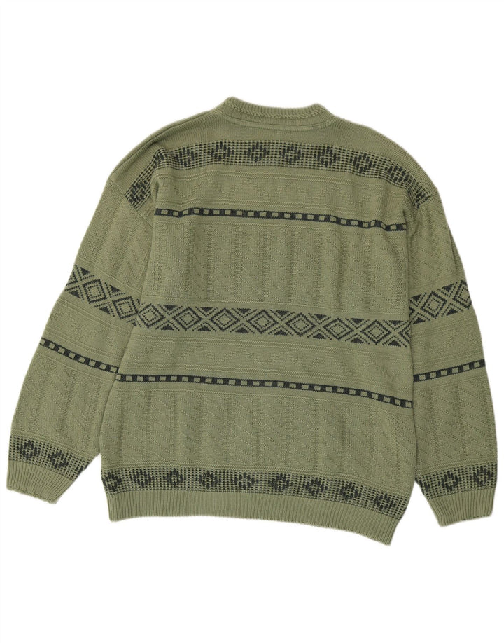 Suéter masculino vintage com gola redonda e gola redonda médio verde geométrico