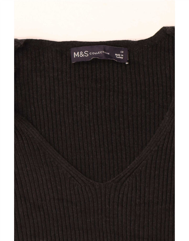 Suéter feminino Marks & Spencer com decote em V Reino Unido 14 médio preto