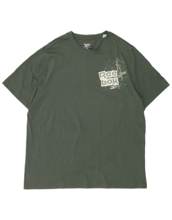 Camiseta gráfica masculina Reebok Top médio algodão verde