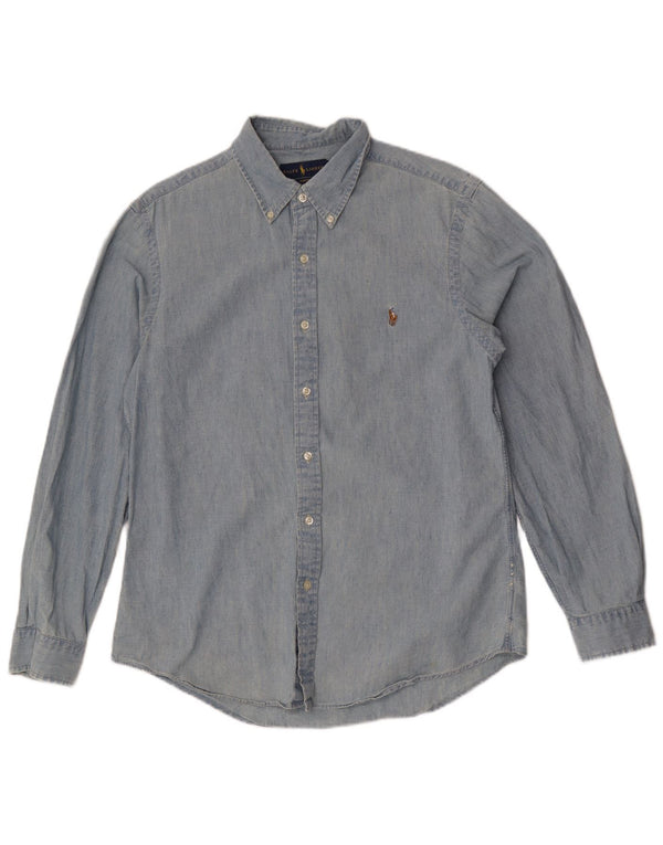 Camisa masculina Slim Fit Ralph Lauren grande algodão azul