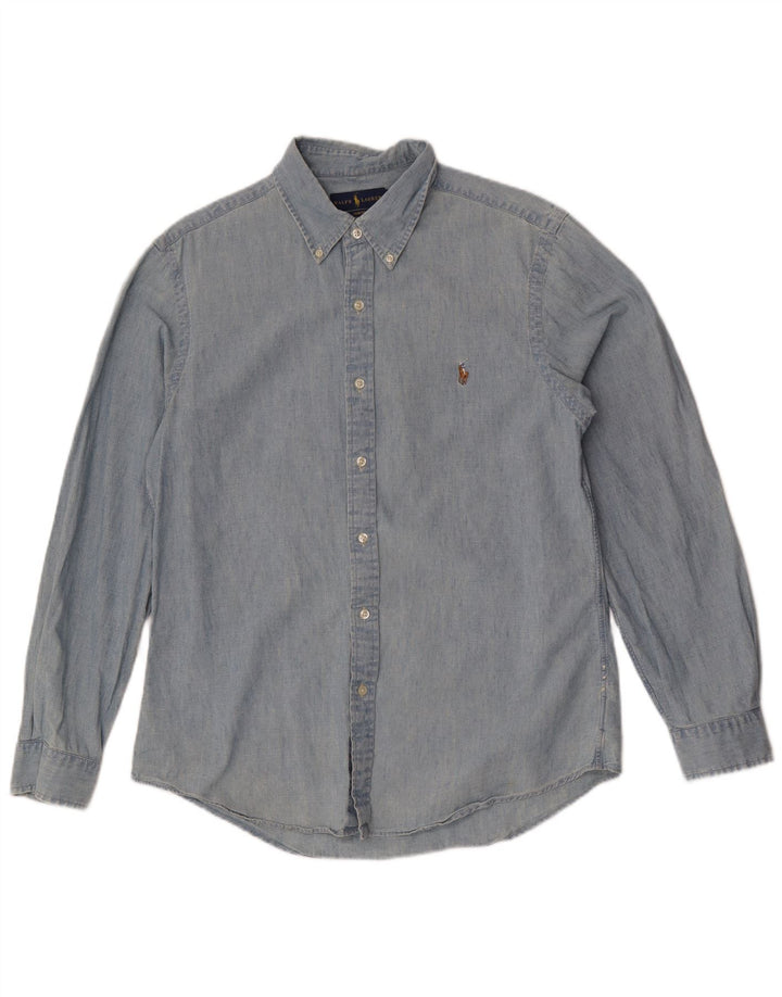 Camisa masculina Slim Fit Ralph Lauren grande algodão azul
