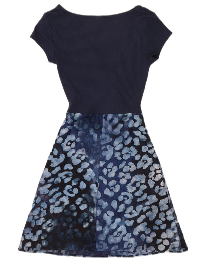 Vestido feminino Desigual com padrão abstrato linha A UK 12 viscose azul médio