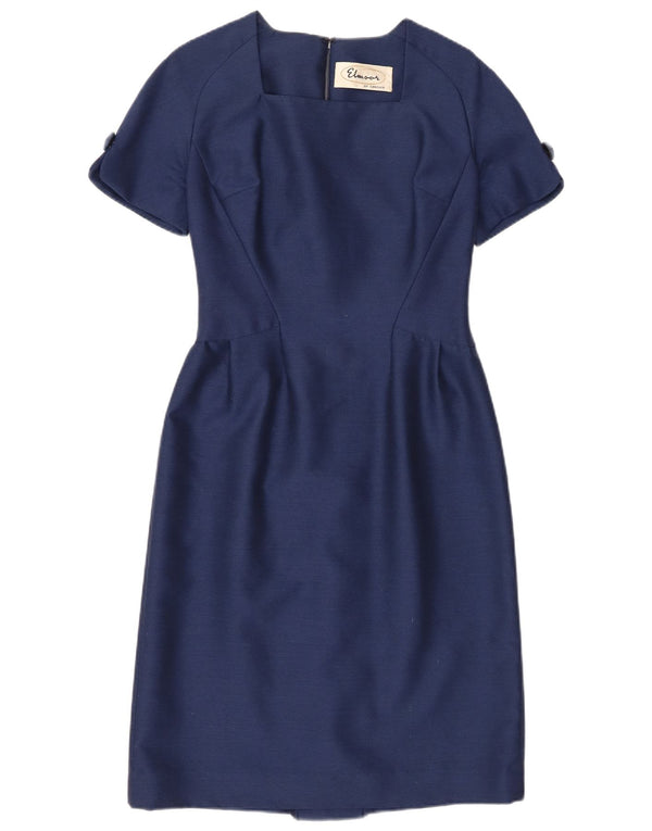 Vestido bainha feminino vintage UK 10 pequeno azul marinho