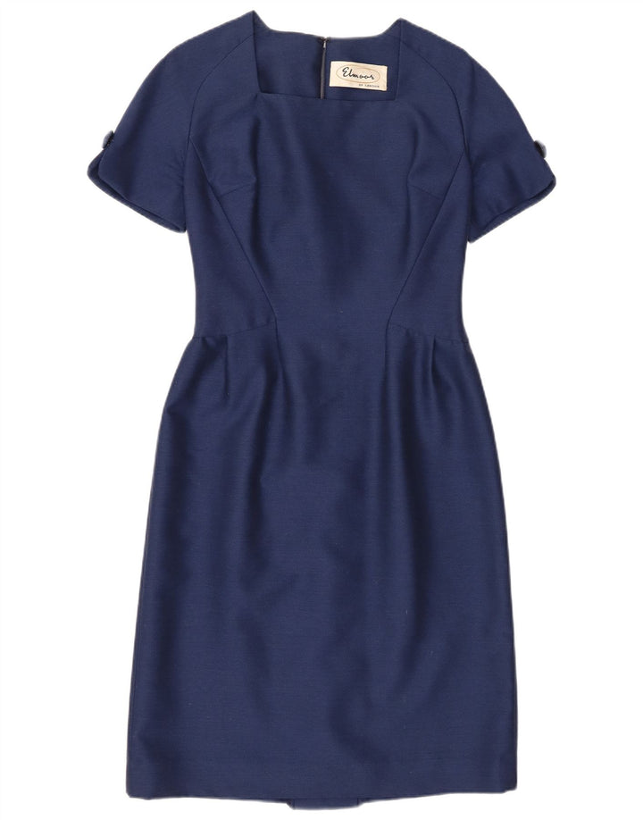 Vestido bainha feminino vintage UK 10 pequeno azul marinho