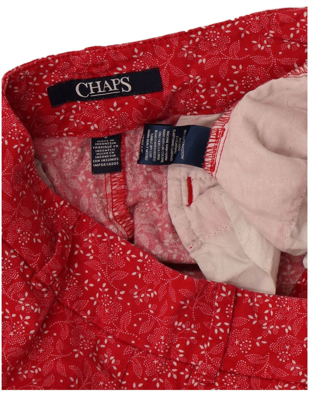 Shorts chino feminino Chaps US 8 médio W30 algodão floral vermelho