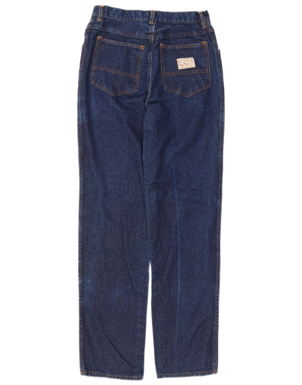 Jeans vintage feminino cintura alta cônico W30 L34 azul marinho