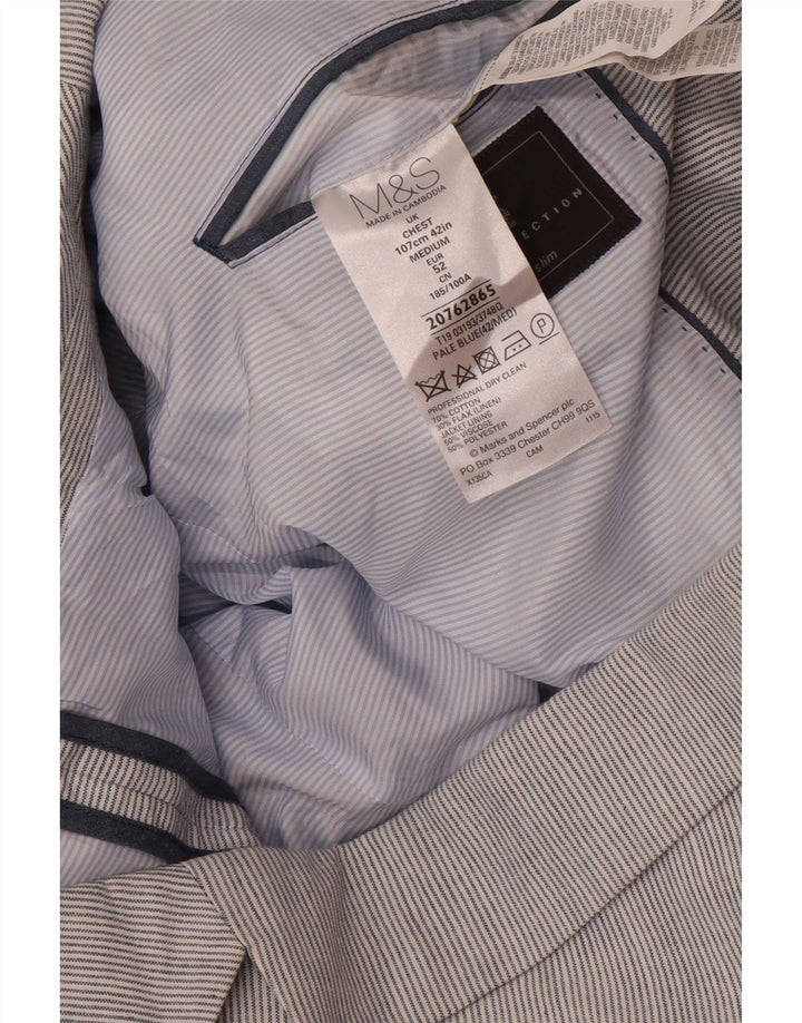 Jaqueta blazer masculina Slim de 2 botões da Marks & Spencer tamanho 42 listrado azul grande