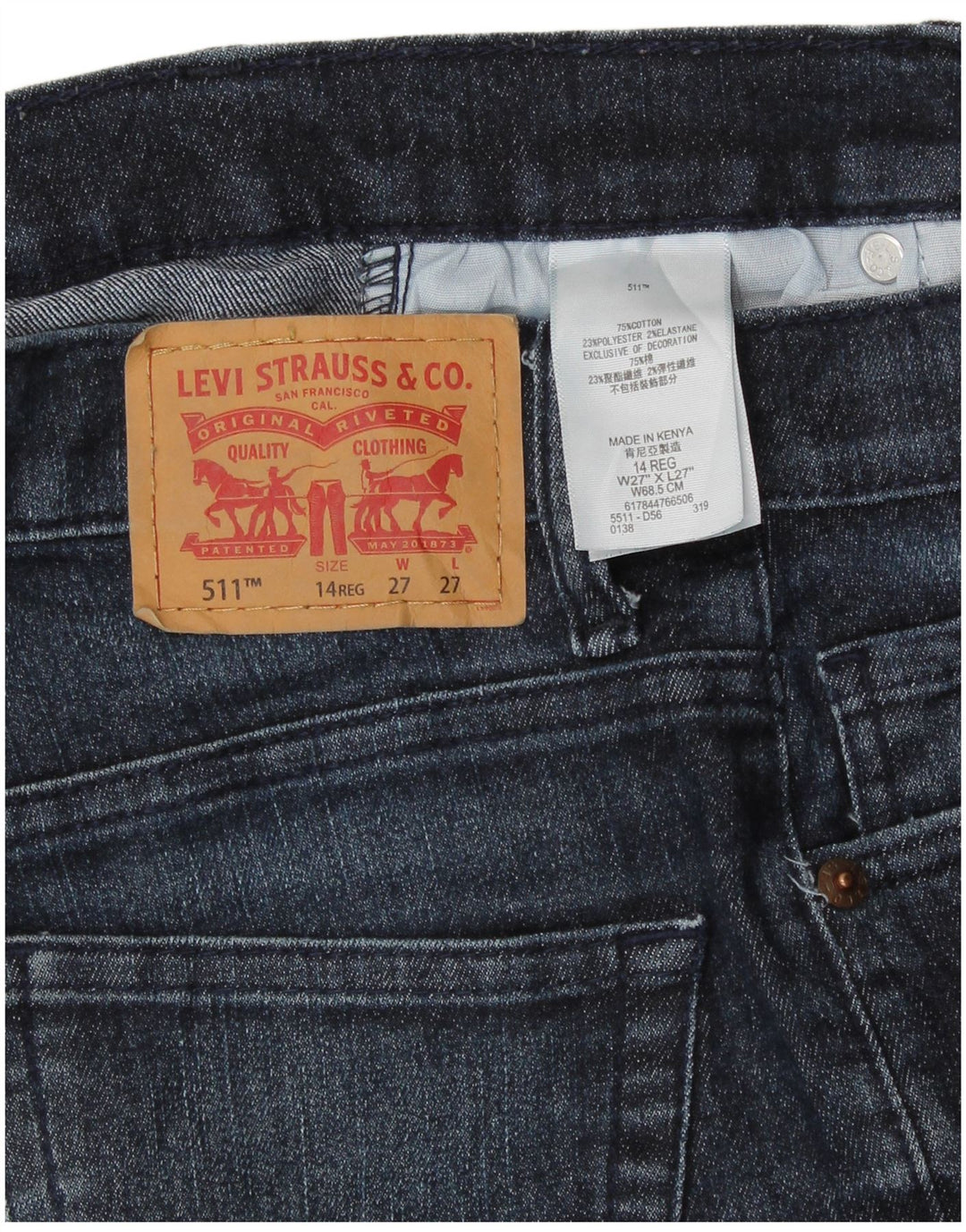 LEVI'S Girls 511 Slim Jeans 13-14 Anos W27 L27 Azul Algodão