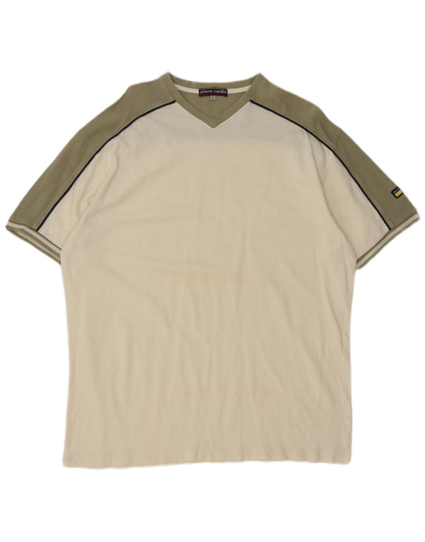 Camiseta masculina Pierre Cardin Top 3XL algodão colorblock branco