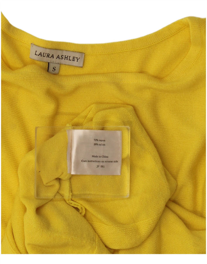 Blusa feminina Laura Ashley com babados na frente Reino Unido 10 pequeno rayon amarelo