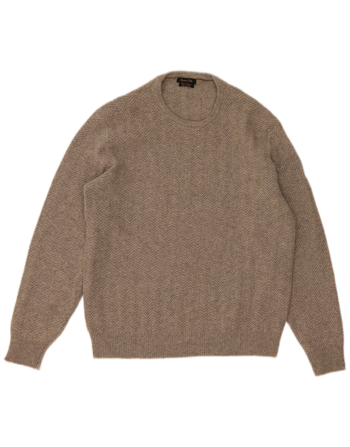 Suéter feminino Massimo Dutti com gola redonda Reino Unido 18 XL espinha de peixe cinza