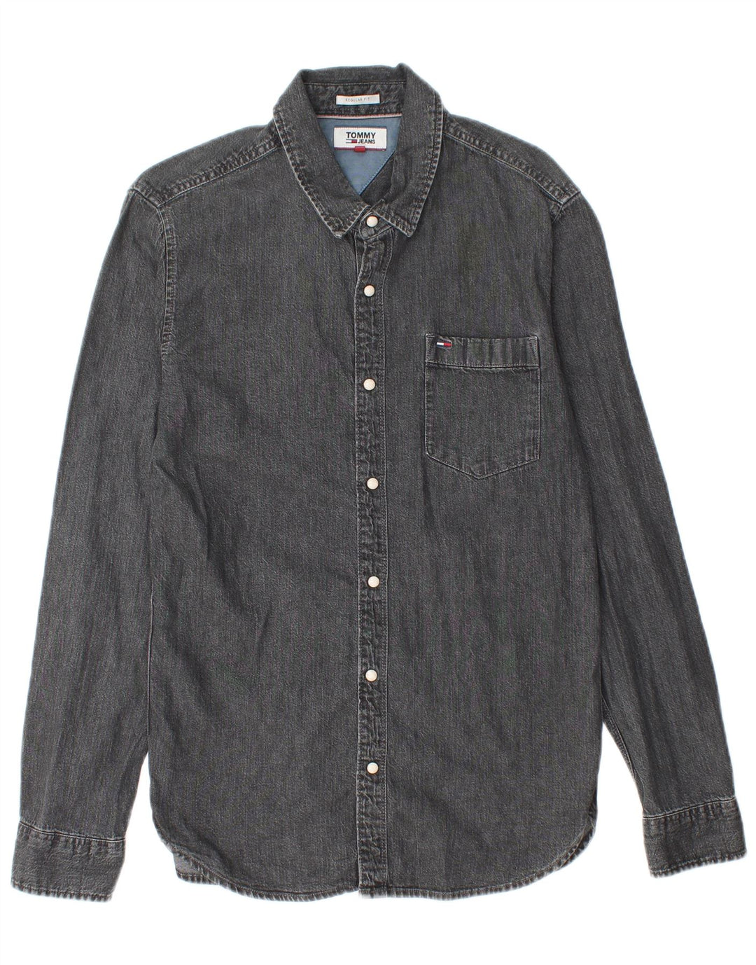Camisa jeans masculina Tommy Hilfiger Regular Fit pequena algodão cinza