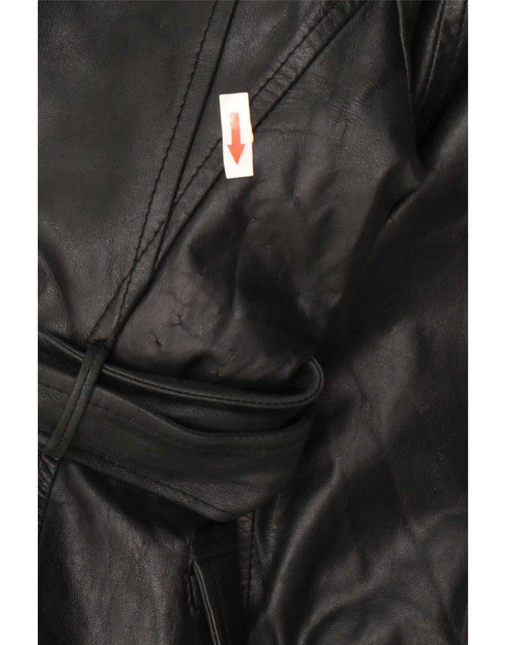 Casaco de couro feminino vintage UK 10 pequeno preto