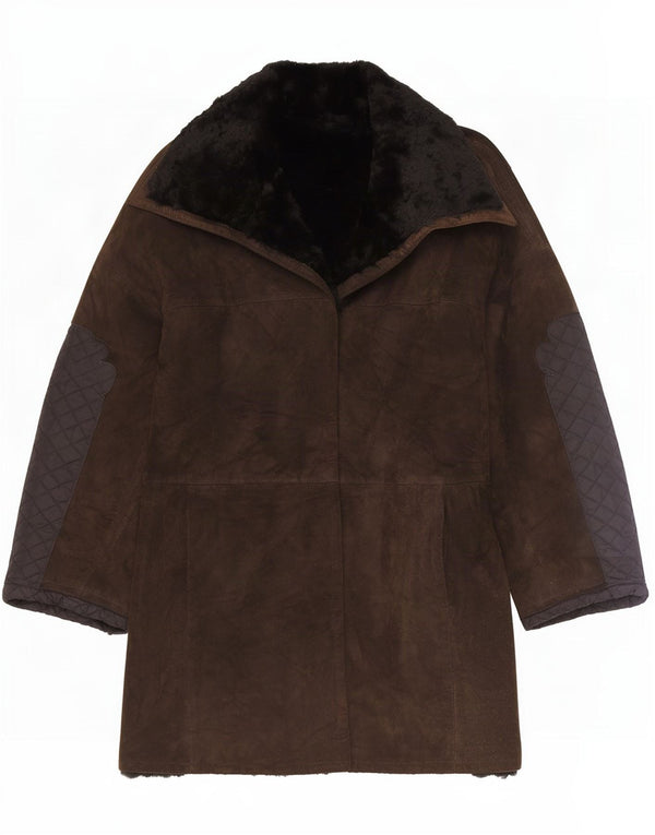 Vintage Womens Open Shearling Jacket UK 12 Medium Brown